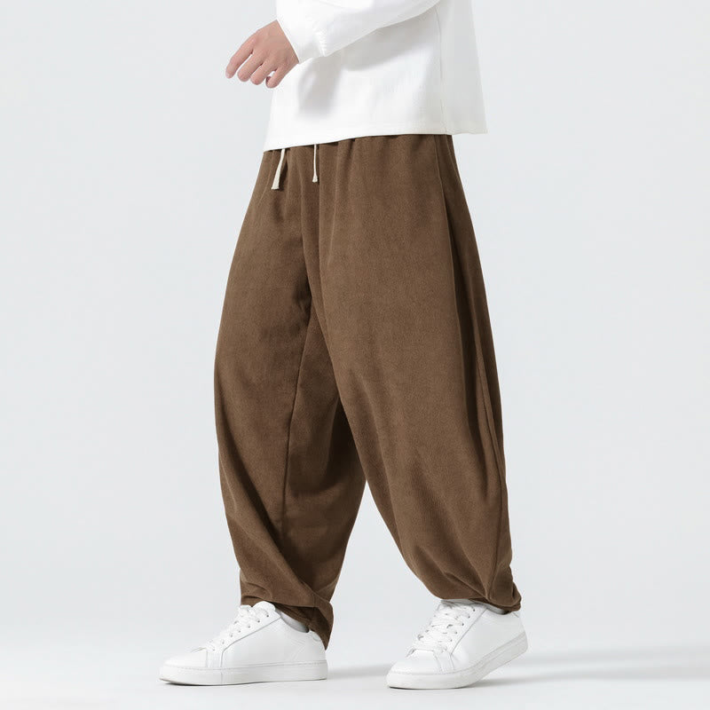 Pantalon harem homme en velours côtelé uni Buddha Stones Fall avec poches - SaddleBrown - US/UK/AU46，EU56 (5XL) - image 19