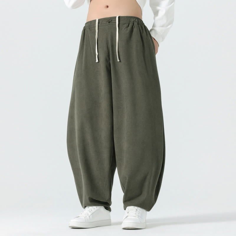 Pantalon harem homme en velours côtelé uni Buddha Stones Fall avec poches - Vert foncé - US/UK/AU46，EU56 (5XL) - image 0