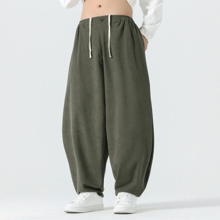 Pantalon harem homme en velours côtelé uni Buddha Stones Fall avec poches - Vert foncé - US/UK/AU46，EU56 (5XL) - image 0