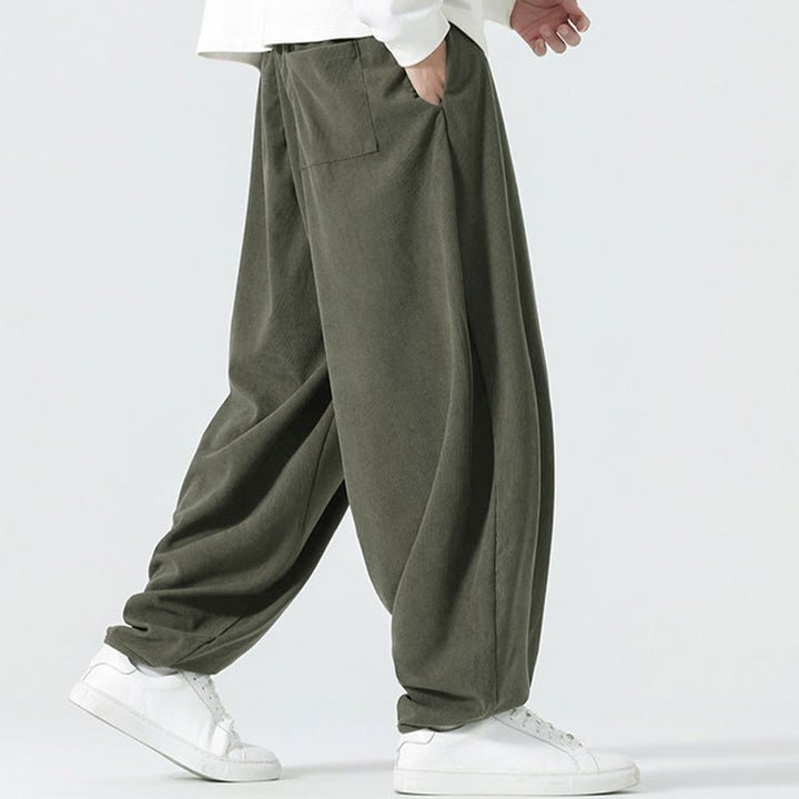 Pantalon harem homme en velours côtelé uni Buddha Stones Fall avec poches - image 3