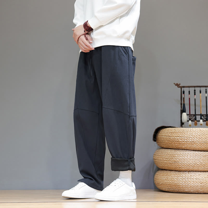 Pantalon d'hiver pour homme en coton et lin doublé polaire, couleur unie, avec poches, Buddha Stones - image 2