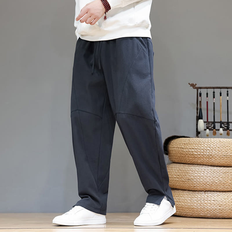 Pantalon d'hiver pour homme en coton et lin doublé polaire, couleur unie, avec poches, Buddha Stones - image 3