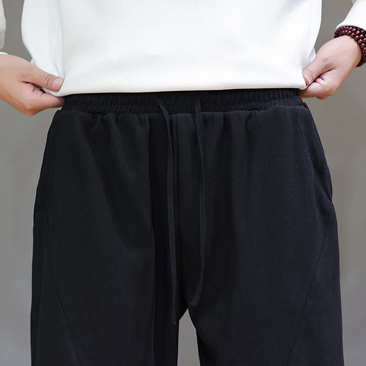 Pantalon d'hiver pour homme en coton et lin doublé polaire, couleur unie, avec poches, Buddha Stones - image 18