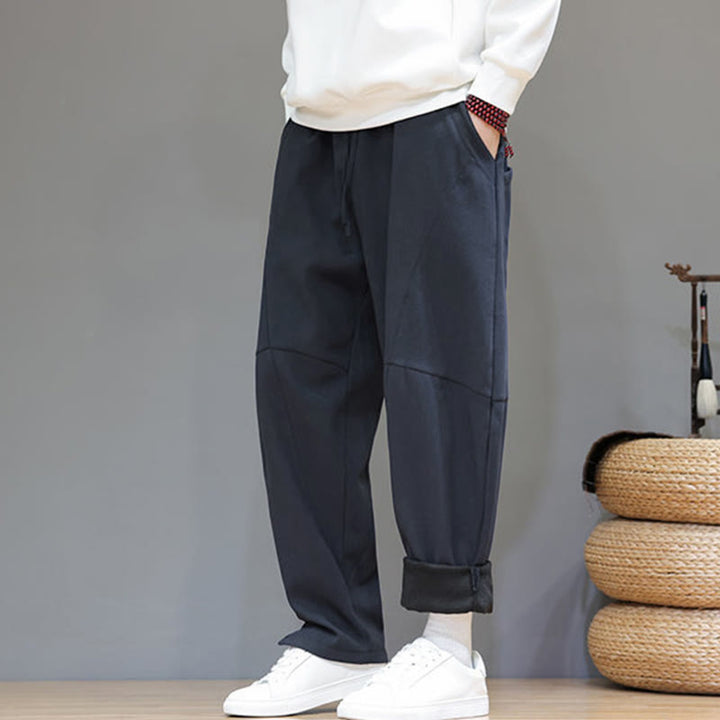 Pantalon d'hiver pour homme en coton et lin doublé polaire, couleur unie, avec poches, Buddha Stones - image 7
