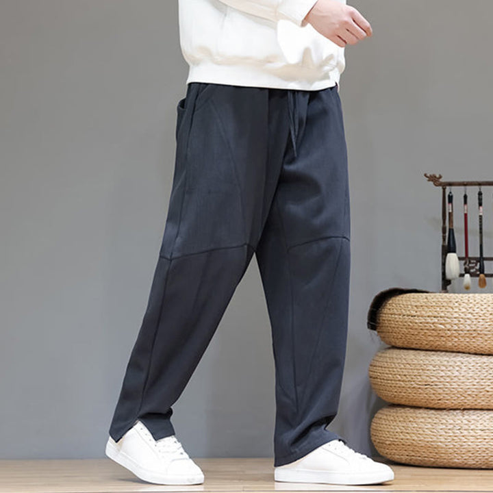 Pantalon d'hiver pour homme en coton et lin doublé polaire, couleur unie, avec poches, Buddha Stones - image 6