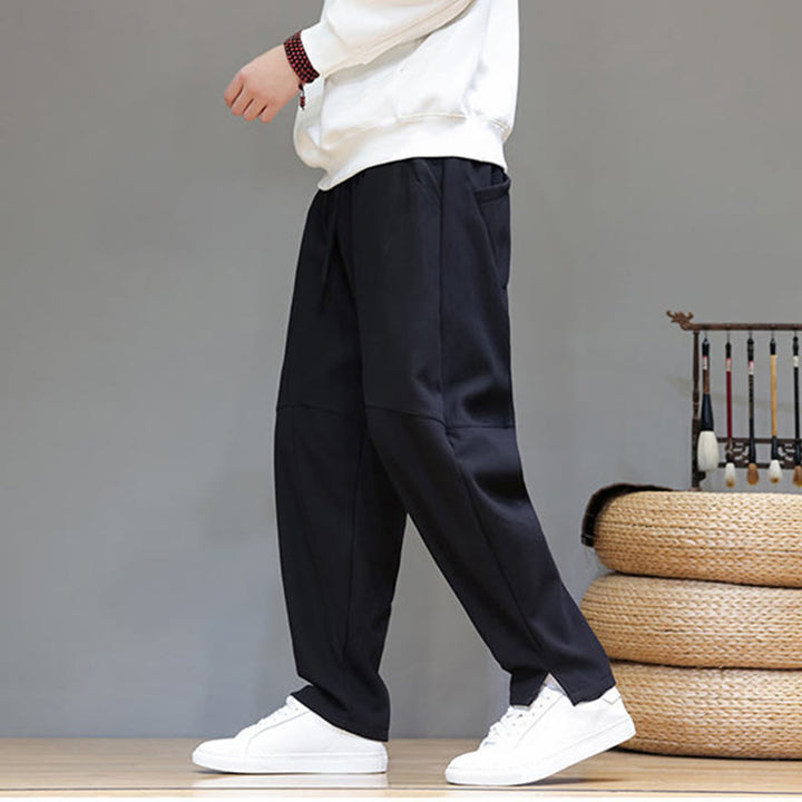 Pantalon d'hiver pour homme en coton et lin doublé polaire, couleur unie, avec poches, Buddha Stones - image 14