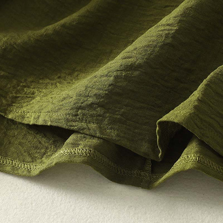 Chemise à manches longues en coton et lin vert olive décontracté Buddha Stones, col rond, pour femme - image 9