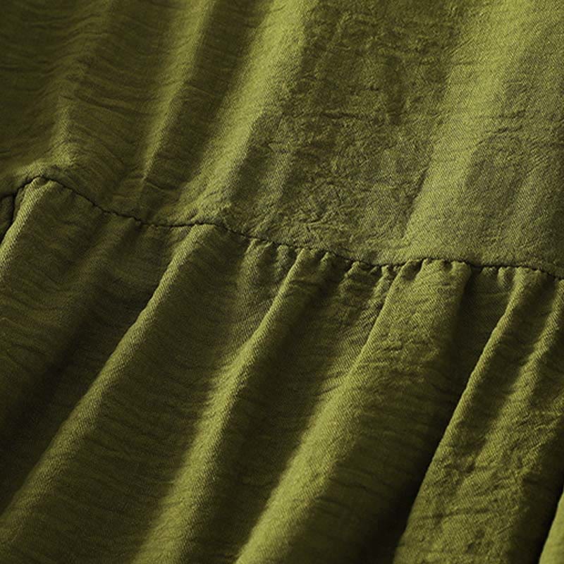 Chemise à manches longues en coton et lin vert olive décontracté Buddha Stones, col rond, pour femme - image 4