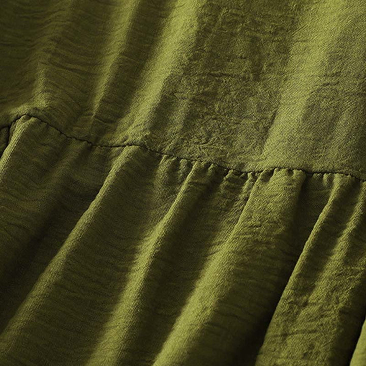 Chemise à manches longues en coton et lin vert olive décontracté Buddha Stones, col rond, pour femme - image 4