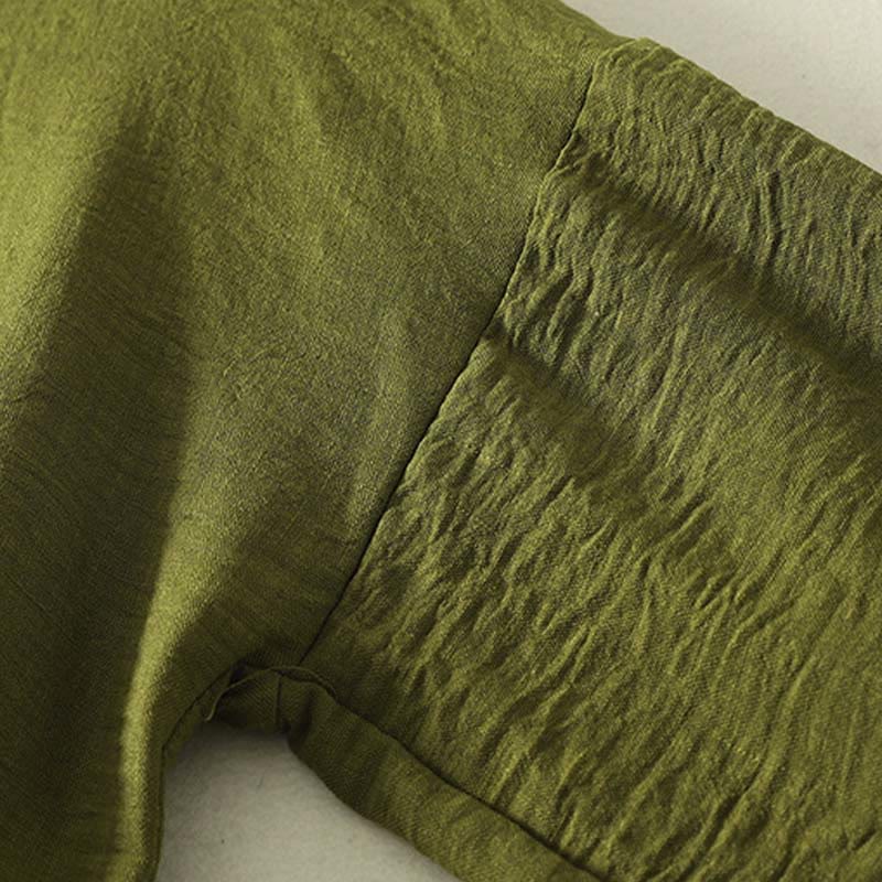 Chemise à manches longues en coton et lin vert olive décontracté Buddha Stones, col rond, pour femme - image 5