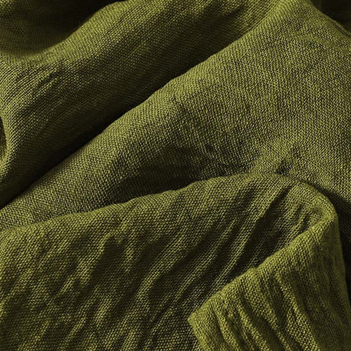 Chemise à manches longues en coton et lin vert olive décontracté Buddha Stones, col rond, pour femme - image 7