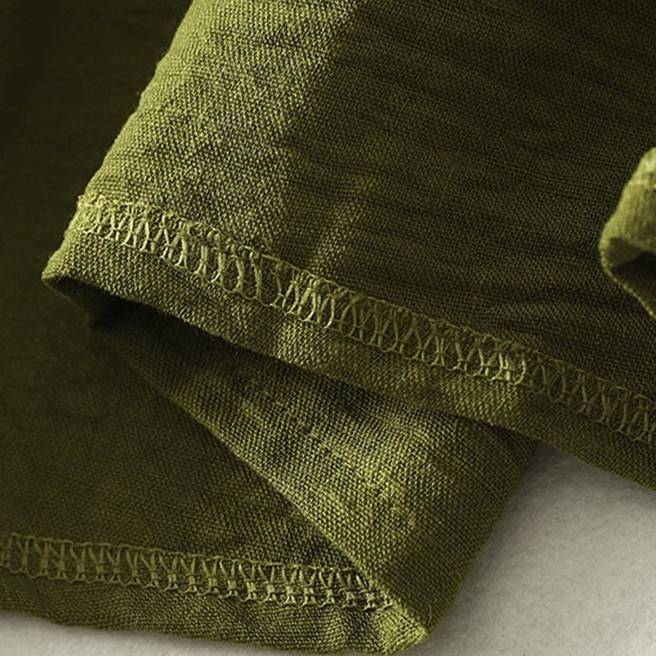 Chemise à manches longues en coton et lin vert olive décontracté Buddha Stones, col rond, pour femme - image 8