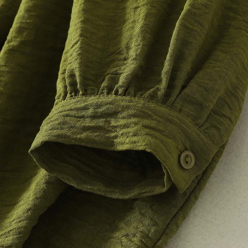 Chemise à manches longues en coton et lin vert olive décontracté Buddha Stones, col rond, pour femme - image 6