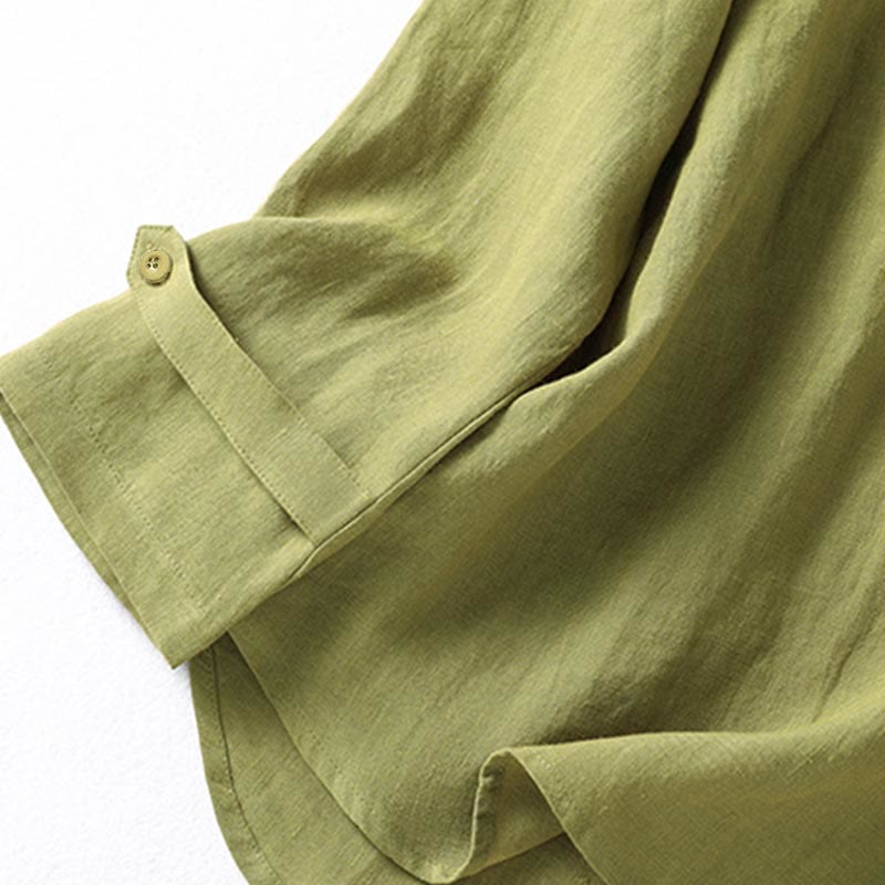 Chemise à manches longues pour femme, motif Buddha Stones, kaki foncé, col montant et demi-boutons - image 7