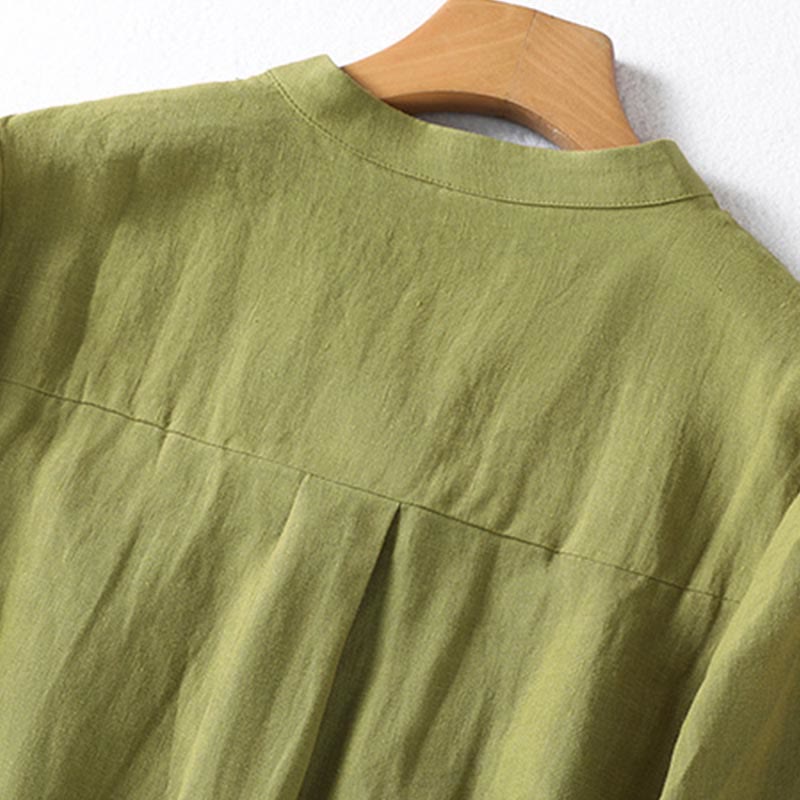 Chemise à manches longues pour femme, motif Buddha Stones, kaki foncé, col montant et demi-boutons - image 4