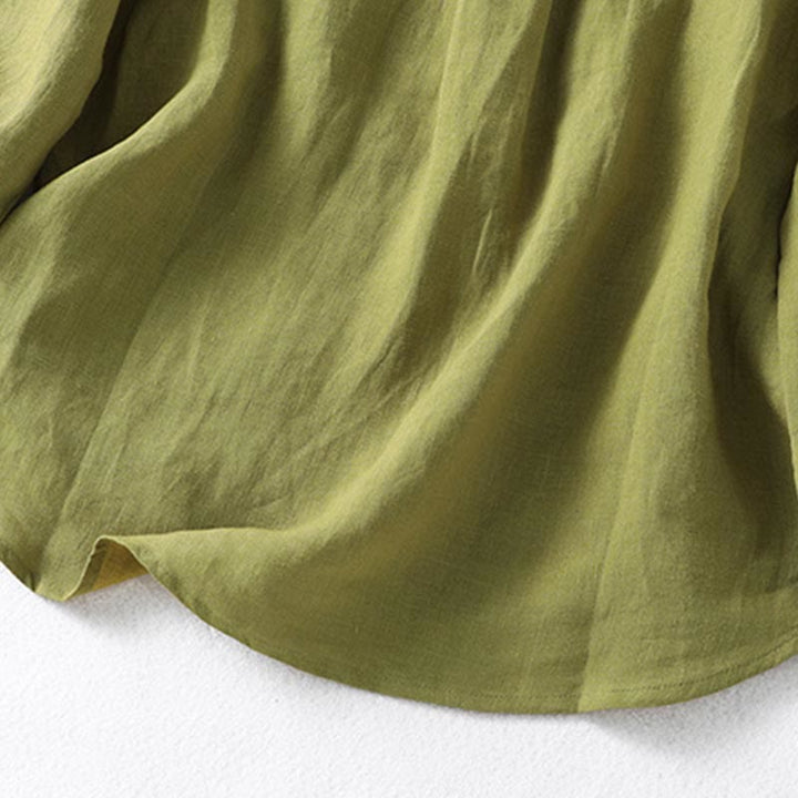 Chemise à manches longues pour femme, motif Buddha Stones, kaki foncé, col montant et demi-boutons - image 10