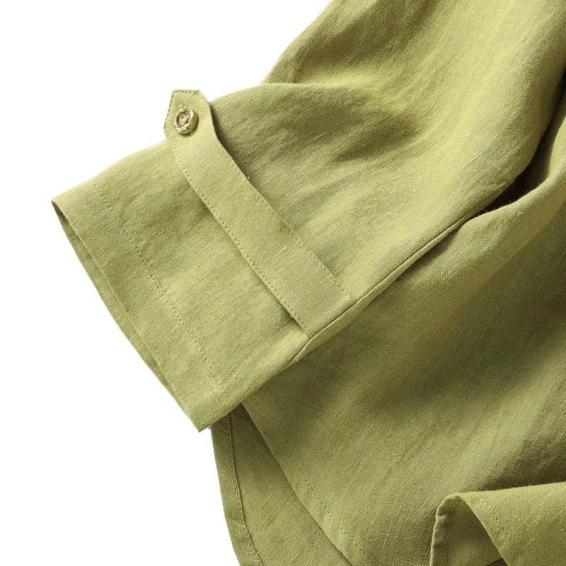 Chemise à manches longues pour femme, motif Buddha Stones, kaki foncé, col montant et demi-boutons - image 8