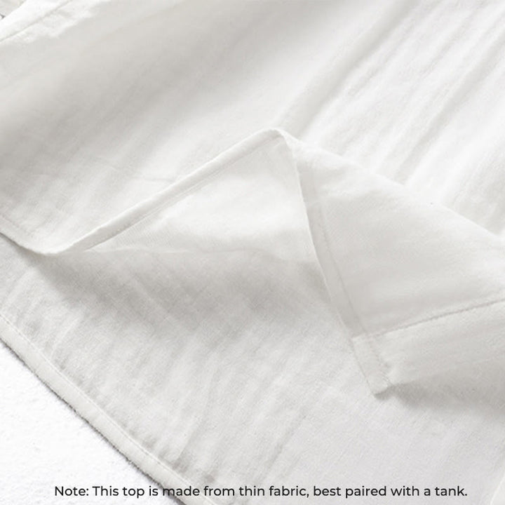 Chemise en coton à manches longues pour femme , Buddha Stones, blanche et à col volanté - image 8