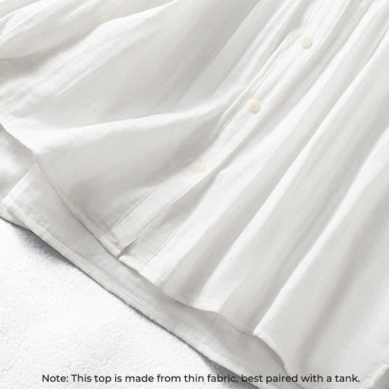 Chemise en coton à manches longues pour femme , Buddha Stones, blanche et à col volanté - image 7