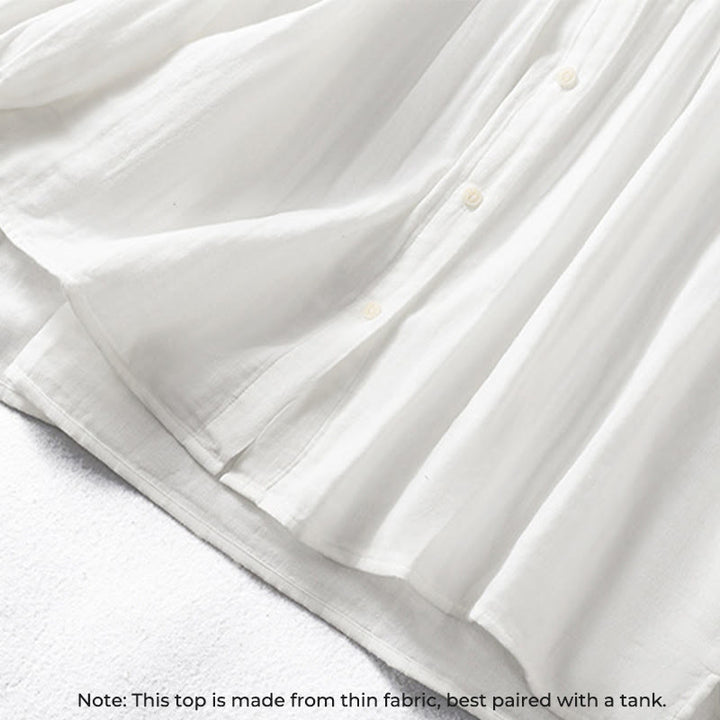 Chemise en coton à manches longues pour femme , Buddha Stones, blanche et à col volanté - image 7