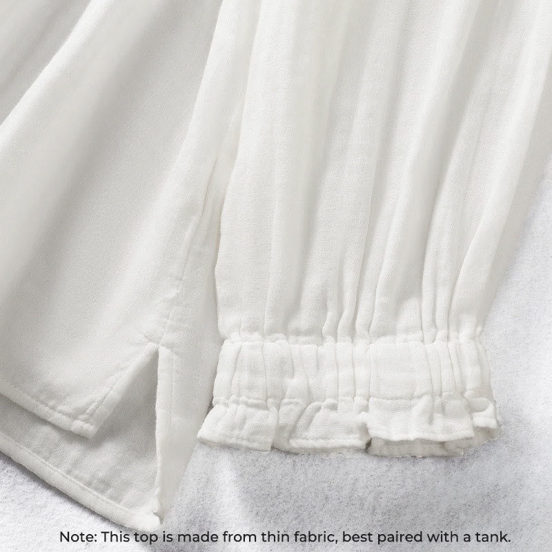 Chemise en coton à manches longues pour femme , Buddha Stones, blanche et à col volanté - image 6