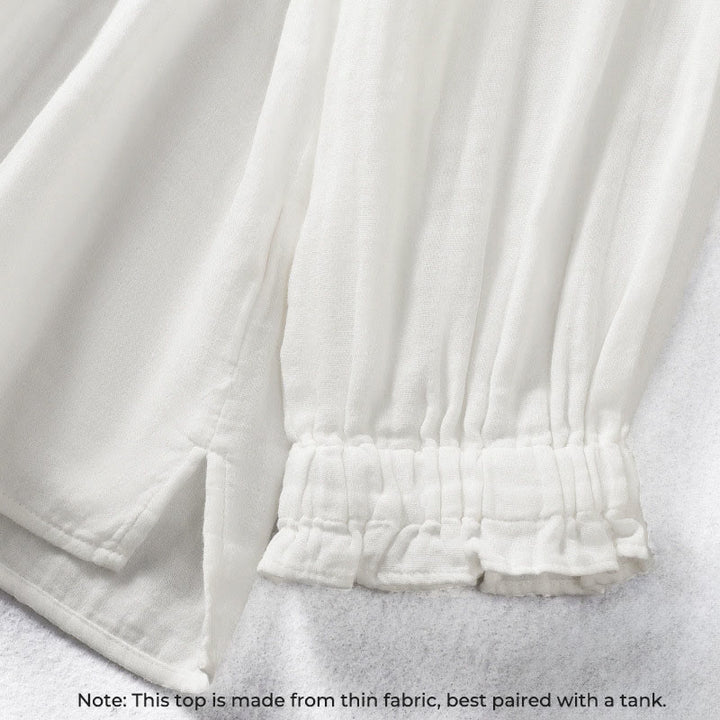 Chemise en coton à manches longues pour femme , Buddha Stones, blanche et à col volanté - image 6