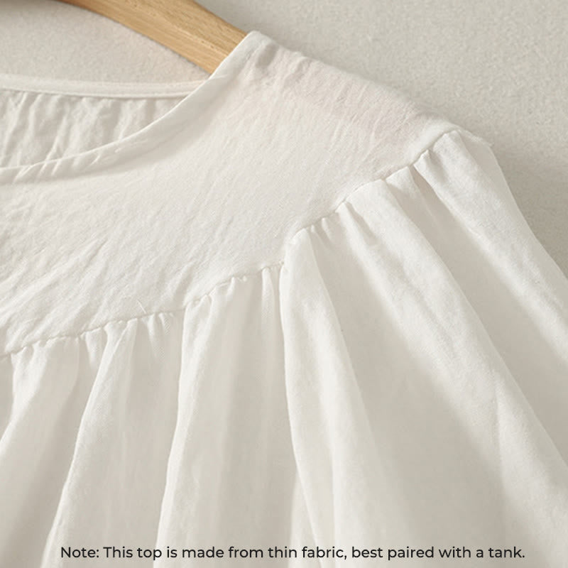 Chemise en coton à manches longues et volants pour femme, ornée de boutons blancs et de Buddha Stones - image 4