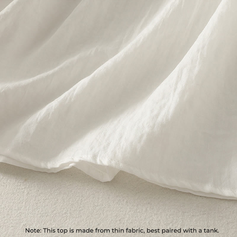 Chemise en coton à manches longues et volants pour femme, ornée de boutons blancs et de Buddha Stones - image 7