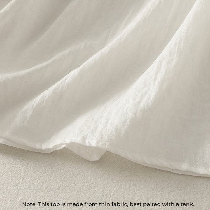 Chemise en coton à manches longues et volants pour femme, ornée de boutons blancs et de Buddha Stones - image 7