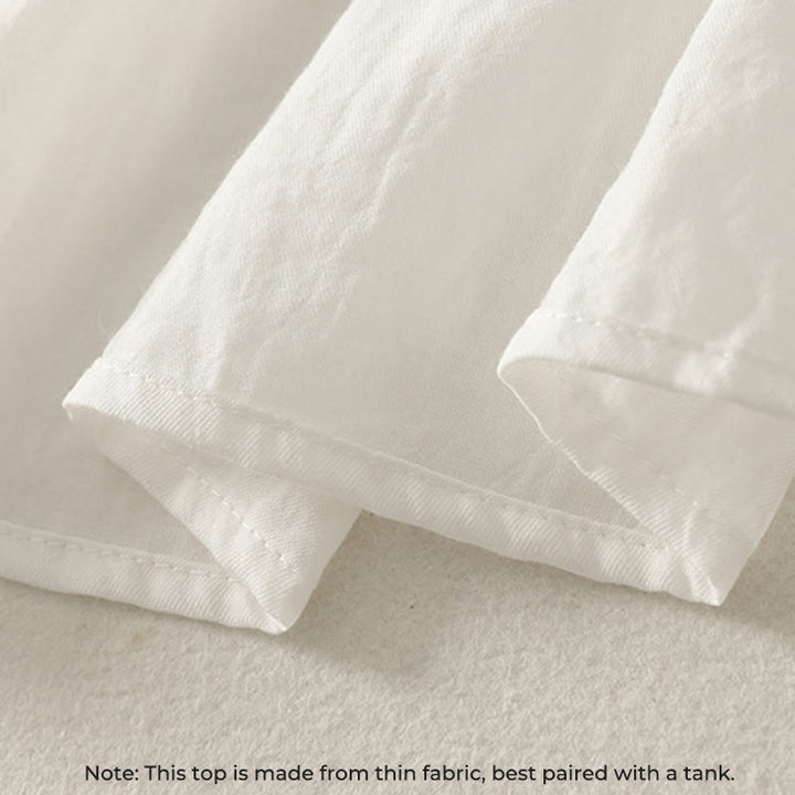 Chemise en coton à manches longues et volants pour femme, ornée de boutons blancs et de Buddha Stones - image 6