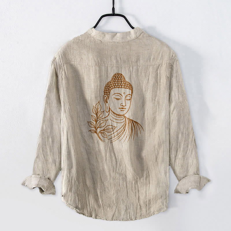 Chemise à manches longues pour homme en coton et lin, motif de Buddha Stones de Bouddha - image 8