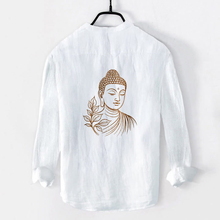 Chemise à manches longues pour homme en coton et lin, motif de Buddha Stones de Bouddha - image 2