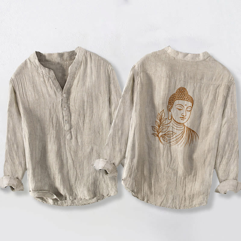 Chemise à manches longues pour homme en coton et lin, motif de Buddha Stones de Bouddha - Lin - US/UK/AU50，EU60 (5XL) - image 6