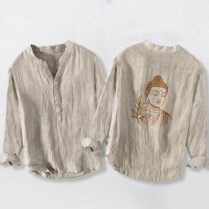 Chemise à manches longues pour homme en coton et lin, motif de Buddha Stones de Bouddha - Lin - US/UK/AU50，EU60 (5XL) - image 6