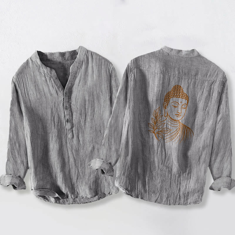 Chemise à manches longues pour homme en coton et lin, motif de Buddha Stones de Bouddha - Gris - US/UK/AU50，EU60 (5XL) - image 3