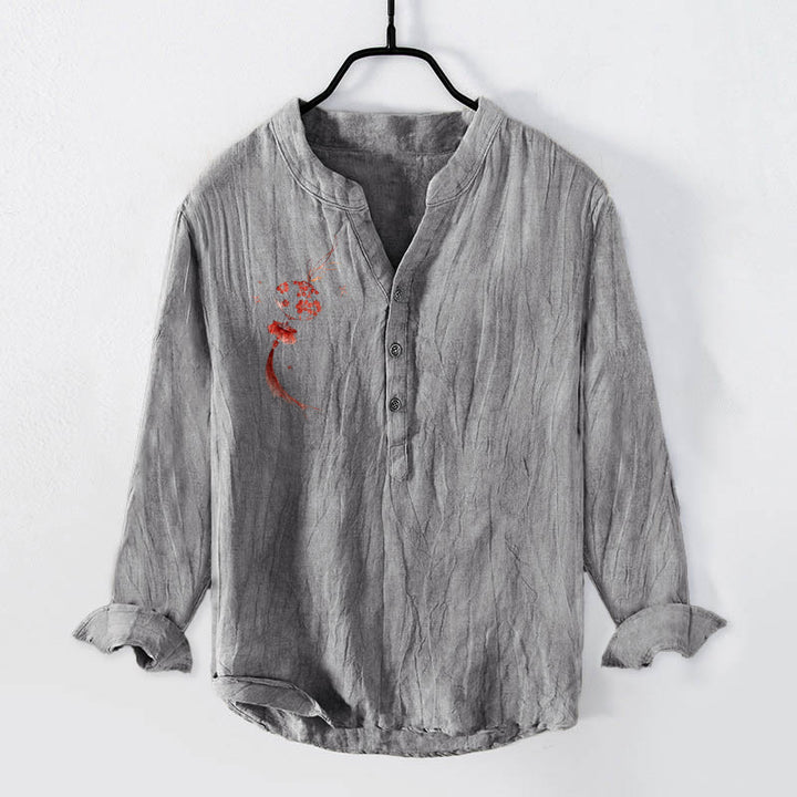 Chemise à manches longues pour homme en coton et lin, motif lanterne de fleurs rouges et Buddha Stones - Gris - US/UK/AU50，EU60 (5XL) - image 6