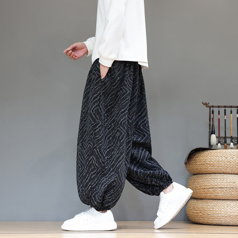 Pantalon harem pour homme en velours côtelé de coton et lin, motif Buddha Stones, cordon de serrage, poches - Noir - US/UK/AU46，EU56 (5XL) - image 10