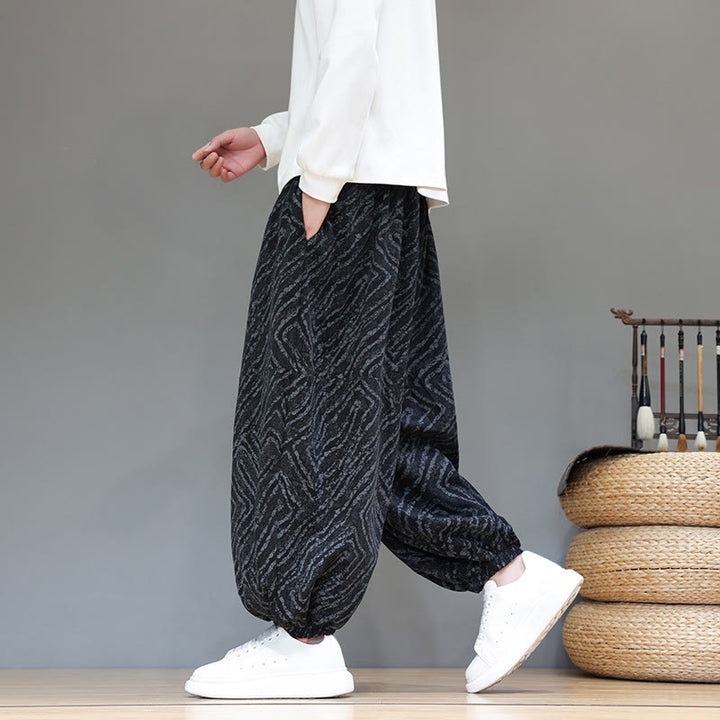 Pantalon harem pour homme en velours côtelé de coton et lin, motif Buddha Stones, cordon de serrage, poches - Noir - US/UK/AU46，EU56 (5XL) - image 10