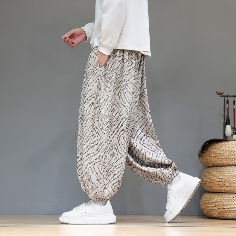 Pantalon harem pour homme en velours côtelé de coton et lin, motif Buddha Stones, cordon de serrage, poches - image 1