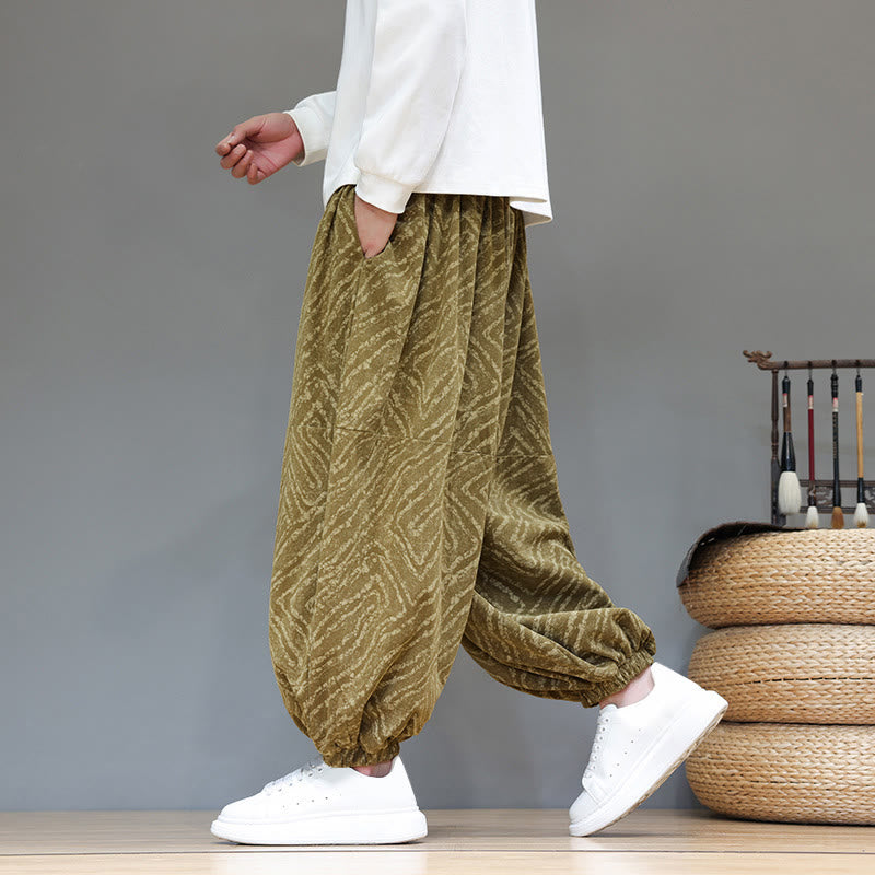 Pantalon harem pour homme en velours côtelé de coton et lin, motif Buddha Stones, cordon de serrage, poches - Kaki foncé - US/UK/AU46，EU56 (5XL) - image 31
