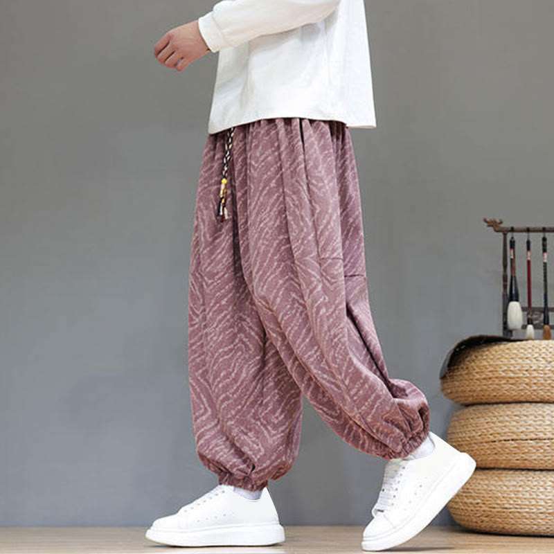 Pantalon harem pour homme en velours côtelé de coton et lin, motif Buddha Stones, cordon de serrage, poches - image 23