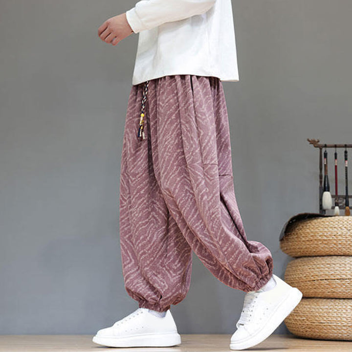 Pantalon harem pour homme en velours côtelé de coton et lin, motif Buddha Stones, cordon de serrage, poches - image 23