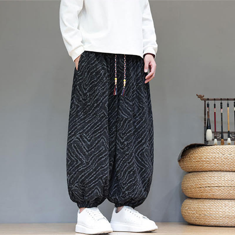 Pantalon harem pour homme en velours côtelé de coton et lin, motif Buddha Stones, cordon de serrage, poches - image 12