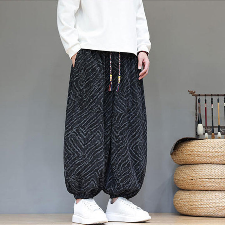 Pantalon harem pour homme en velours côtelé de coton et lin, motif Buddha Stones, cordon de serrage, poches - image 12