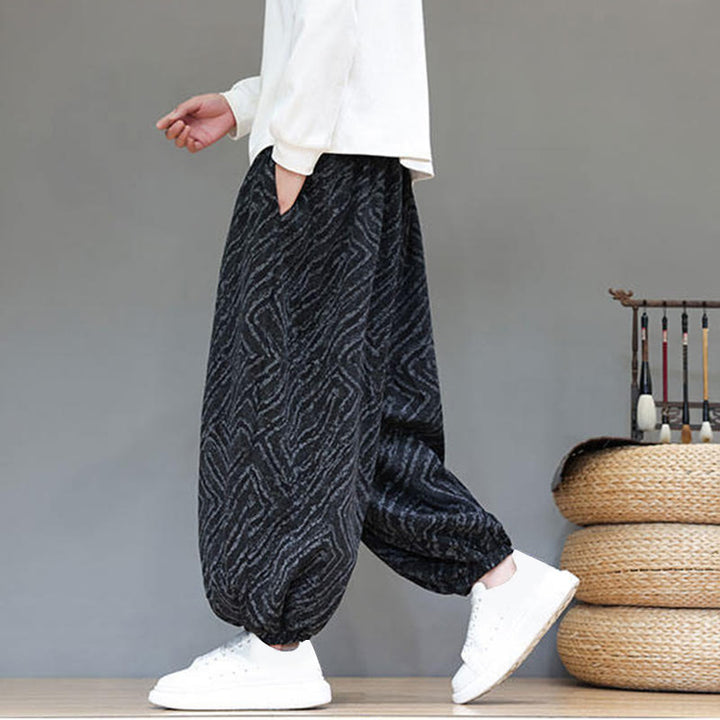 Pantalon harem pour homme en velours côtelé de coton et lin, motif Buddha Stones, cordon de serrage, poches - image 17