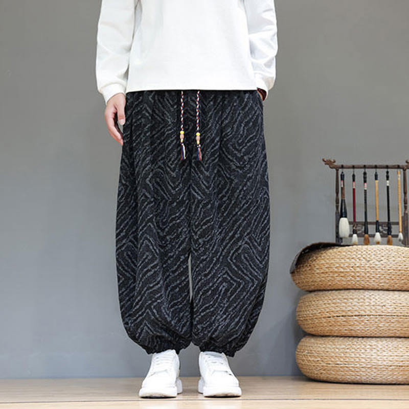 Pantalon harem pour homme en velours côtelé de coton et lin, motif Buddha Stones, cordon de serrage, poches - image 11