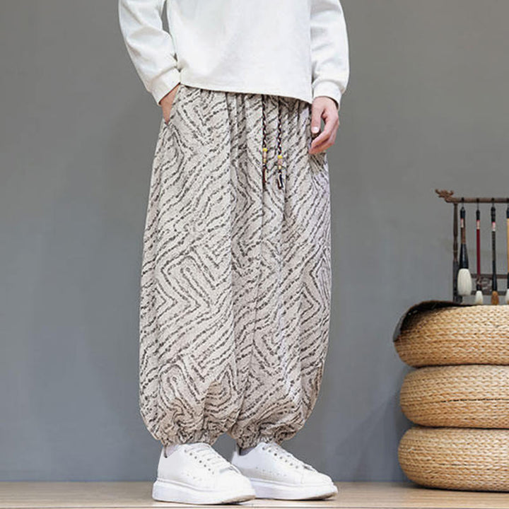 Pantalon harem pour homme en velours côtelé de coton et lin, motif Buddha Stones, cordon de serrage, poches - image 5