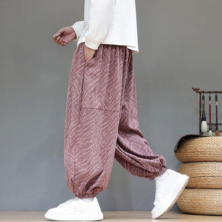 Pantalon harem pour homme en velours côtelé de coton et lin, motif Buddha Stones, cordon de serrage, poches - image 24