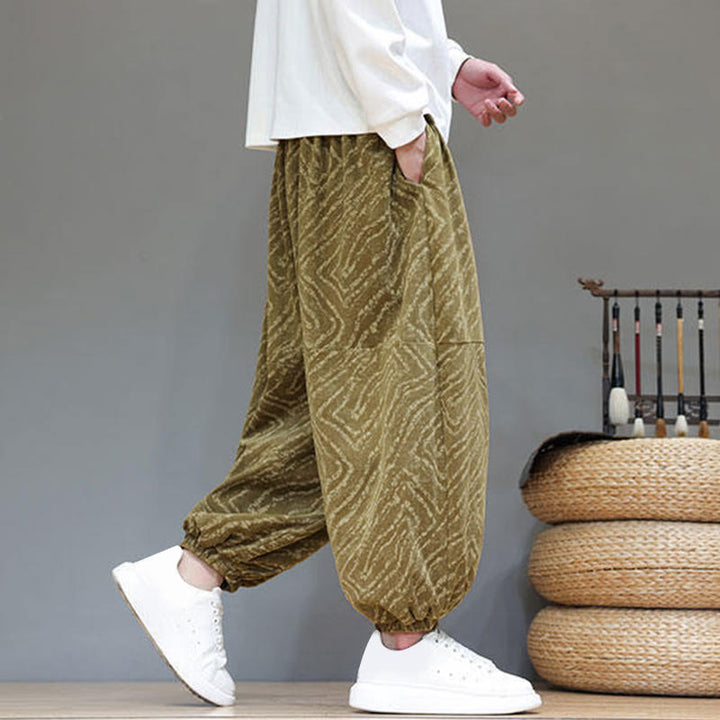 Pantalon harem pour homme en velours côtelé de coton et lin, motif Buddha Stones, cordon de serrage, poches - image 33
