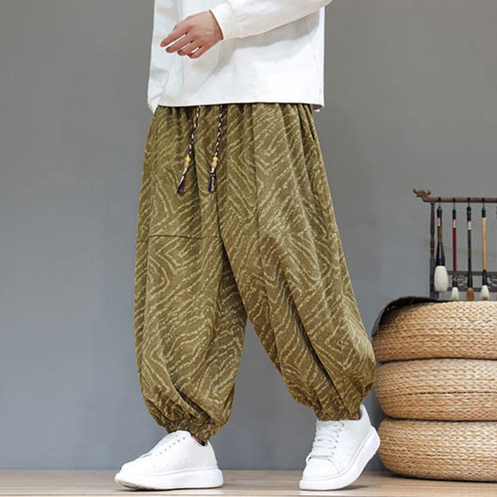 Pantalon harem pour homme en velours côtelé de coton et lin, motif Buddha Stones, cordon de serrage, poches - image 36